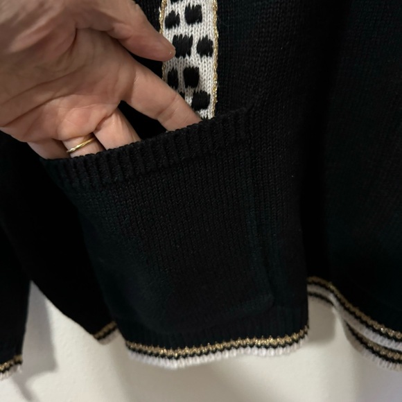 Vintage Terazzo Metallic Wrap Around Giraffe Sweater Black Patch Pockets X-Large - Picture 6 of 9